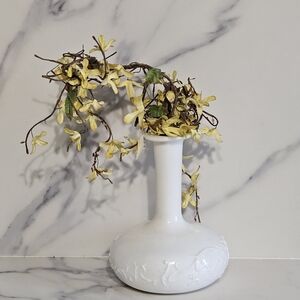 Old, Vintage Decorative Milk Glass Vase w/ Floral Design